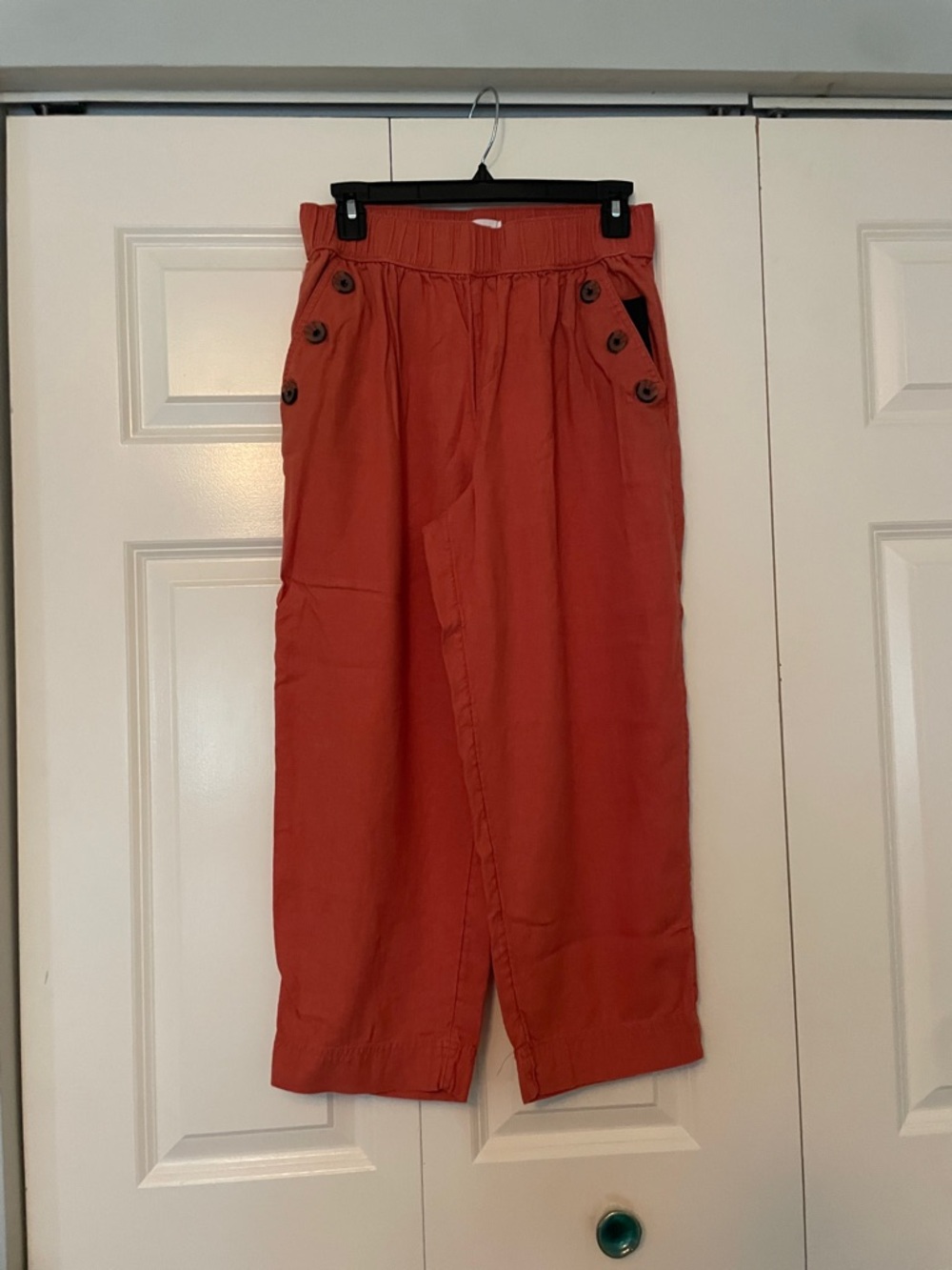 Women’s Linen Casual elastic waist Pants in red/orange